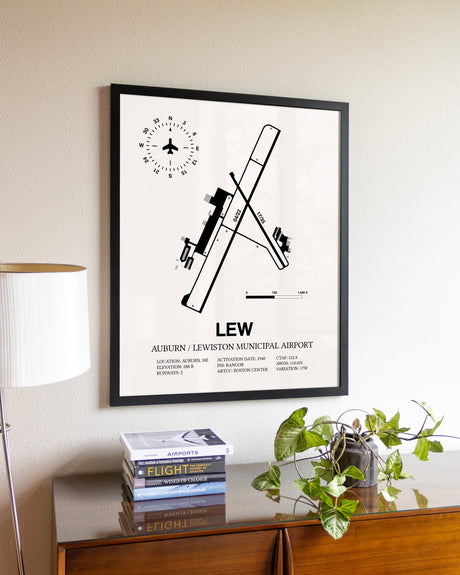 Auburn / Lewiston Municipal Airport aviation wall décor in black wood frame