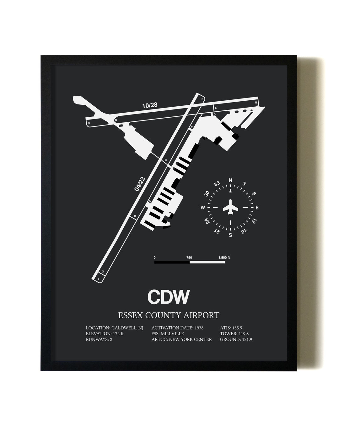 Unframed Essex County Airport map print poster