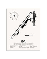 Gray Idaho Falls Regional Airport framed poster displayed in an airplane hangar