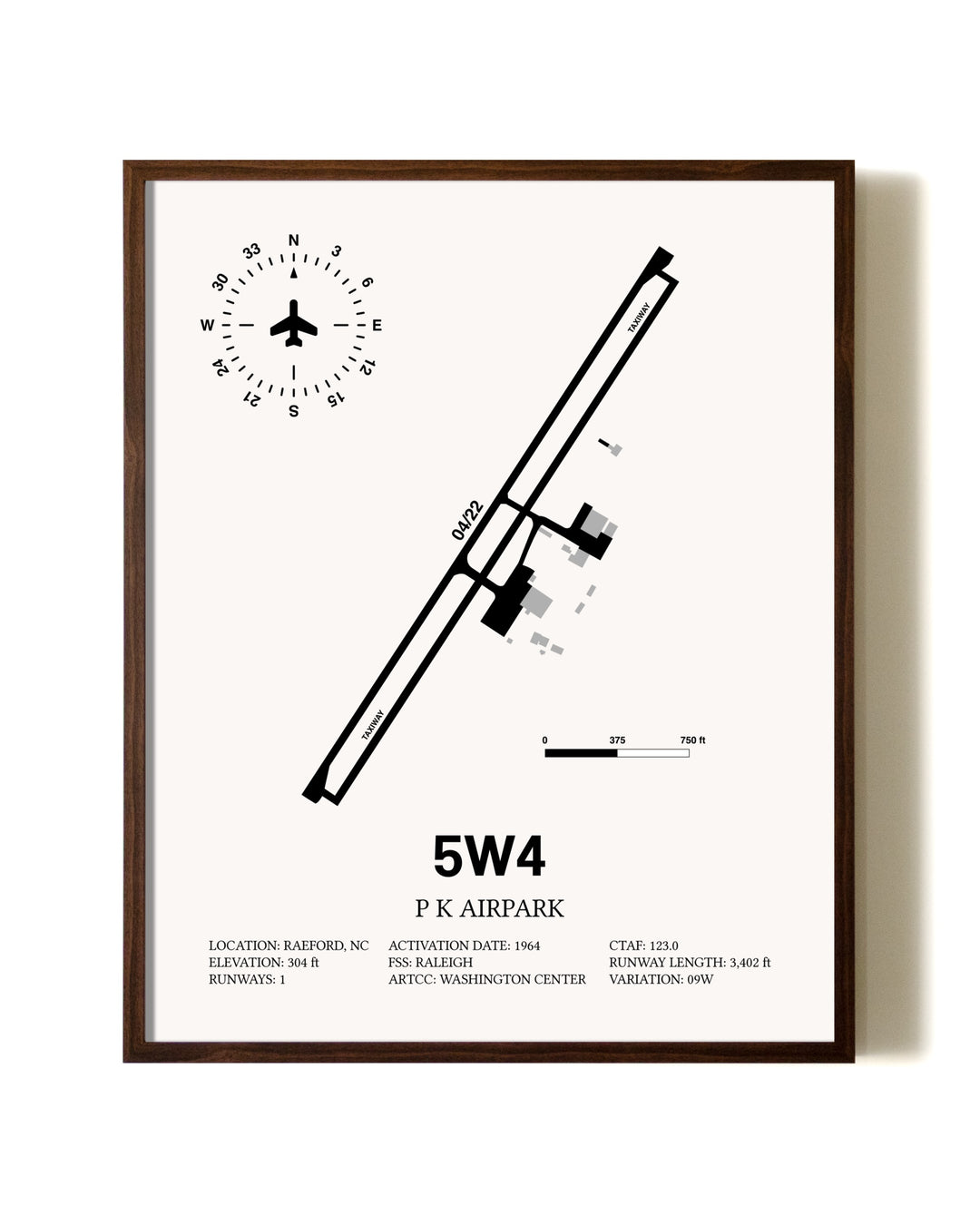 P K Airpark aviation print in walnut frame