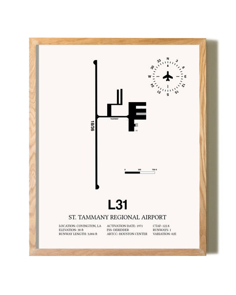 St. Tammany Regional Airport framed print in natural wood frame
