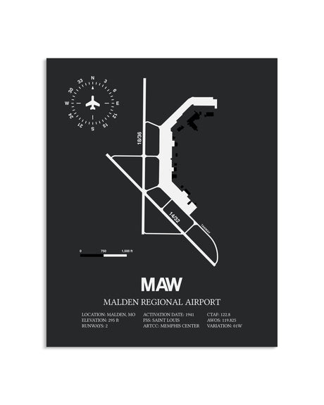 Gray Framed Malden Regional Airport layout wall art poster