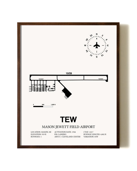 Mason Jewett Field Airport aviation print in walnut frame