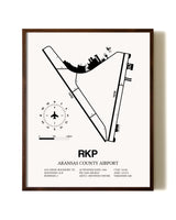 Aransas County Airport aviation print in walnut frame