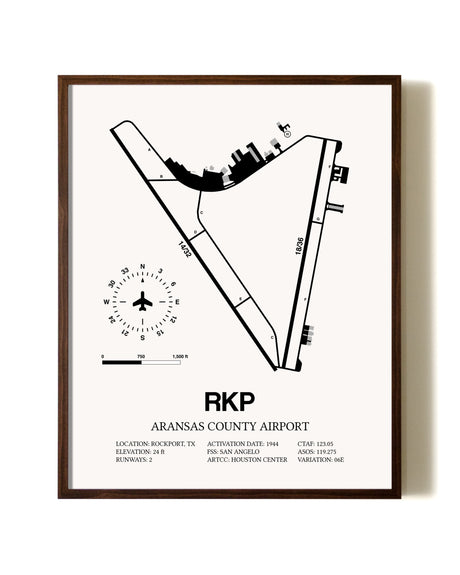 Aransas County Airport aviation print in walnut frame
