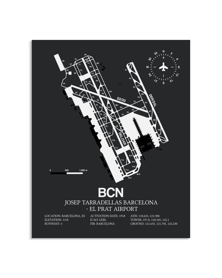 Gray Framed Josep Tarradellas Barcelona-El Prat Airport layout wall art poster