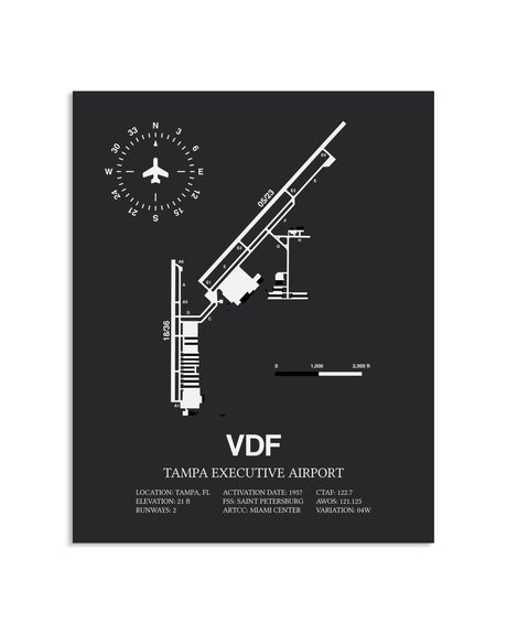 Gray Framed Tampa Executive Airport layout wall art poster