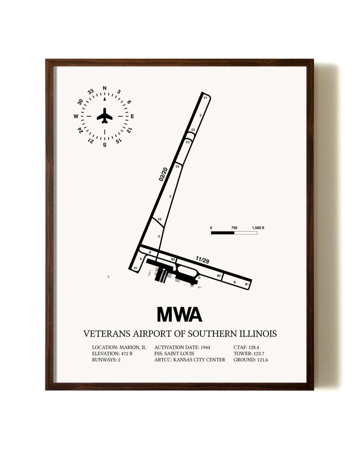 Veterans Airport Of Southern Illinois aviation print in walnut frame