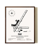 Fayetteville Regional Airport / Grannis Field aviation print in walnut frame