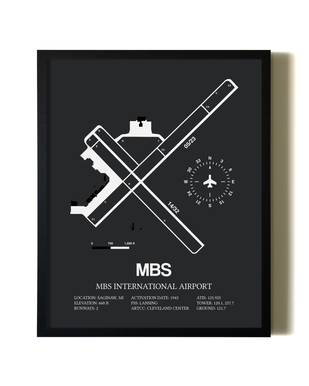 Unframed MBS International Airport map print poster