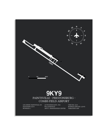 Gray Framed Paintsville-Prestonsburg - Combs Field Airport layout wall art poster