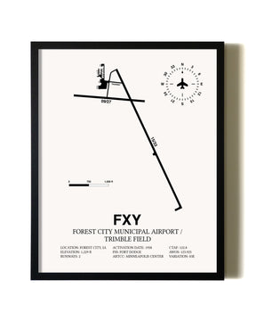 Framed Forest City Municipal Airport / Trimble Field wall art poster in black frame