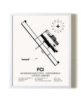 Richmond Executive-Chesterfield County Airport airport map poster in oak frame