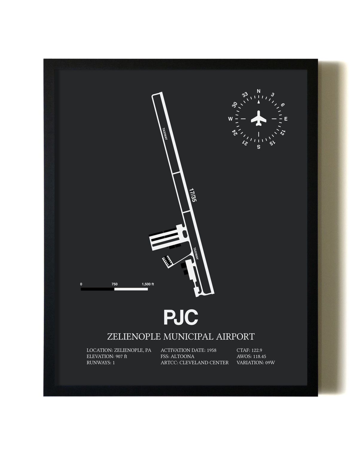 Unframed Zelienople Municipal Airport map print poster