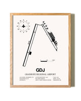 Granbury Regional Airport framed print in natural wood frame