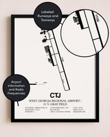 Framed West Georgia Regional Airport/ O. V. Gray Field layout wall art poster