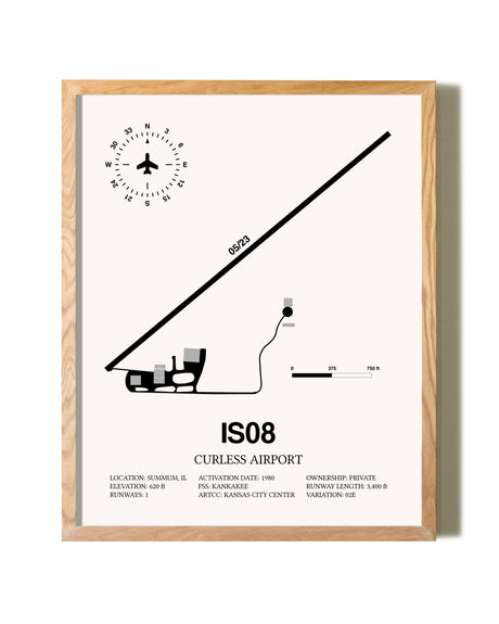 Curless Airport framed print in natural wood frame