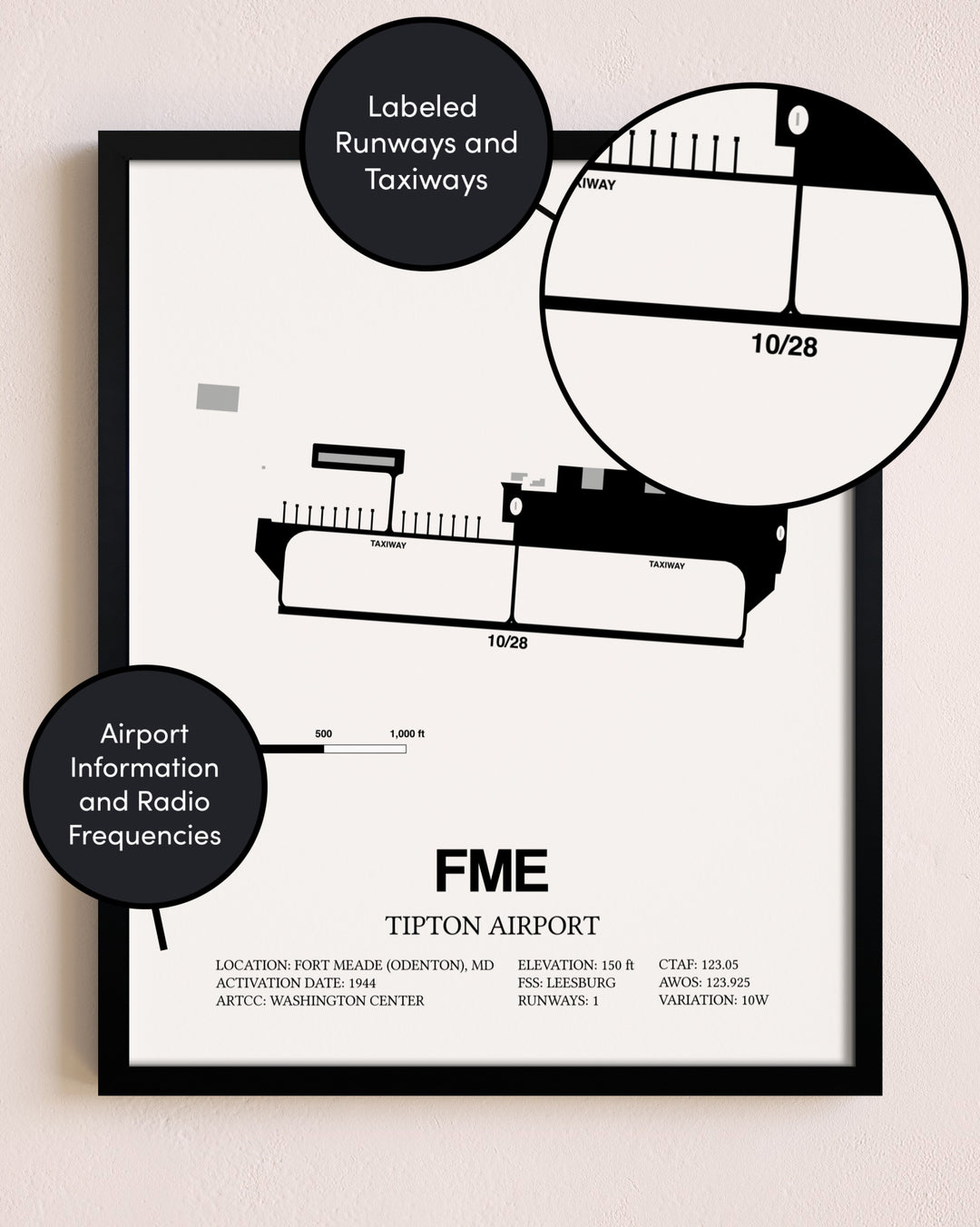 Framed Tipton Airport layout wall art poster