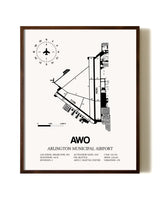 Arlington Municipal Airport aviation print in walnut frame
