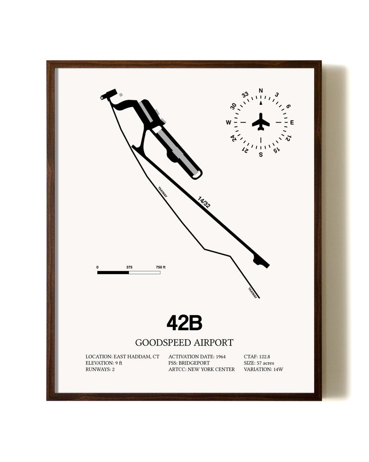 Goodspeed Airport aviation print in walnut frame