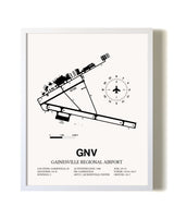 Gainesville Regional Airport airport map poster in oak frame