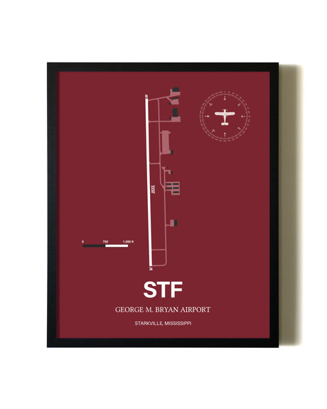 Red Framed George M. Bryan Airport wall art poster in black frame