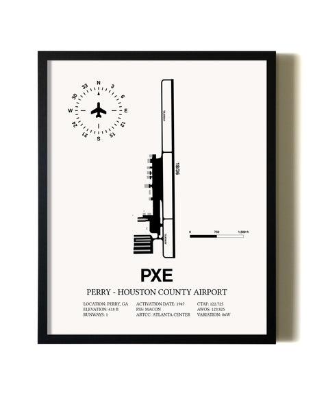 Framed Perry-Houston County Airport wall art poster in black frame
