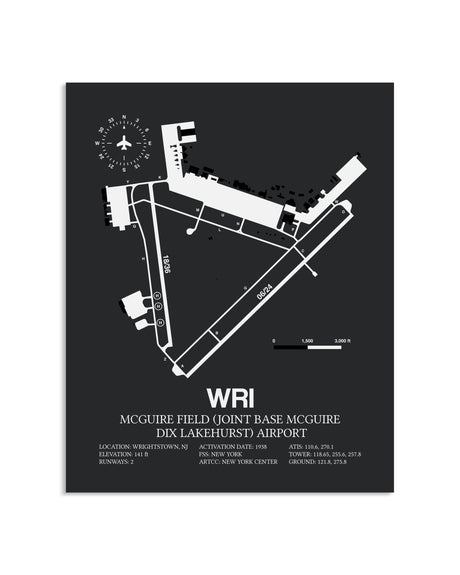 Gray Framed McGuire Field (Joint Base McGuire Dix Lakehurst) Airport layout wall art poster