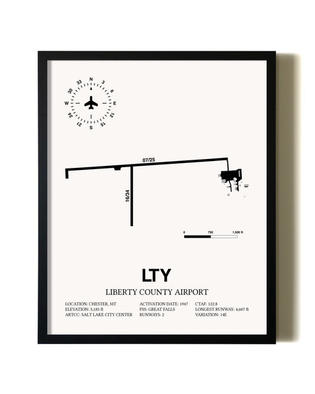Framed Liberty County Airport wall art poster in black frame