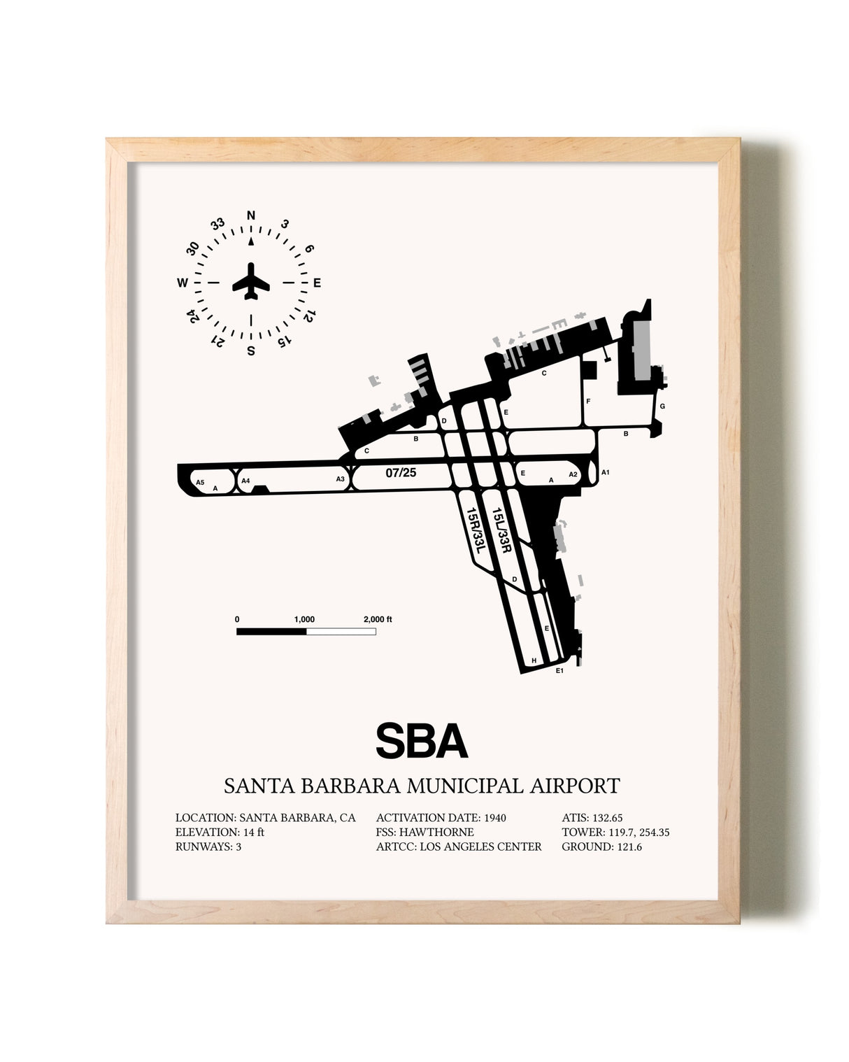 Santa Barbara Municipal Airport framed wall art in white frame