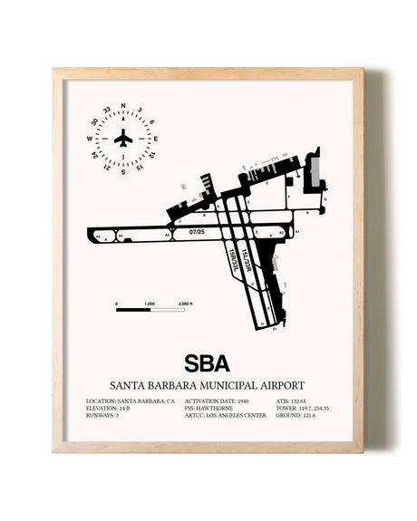 Santa Barbara Municipal Airport framed wall art in white frame