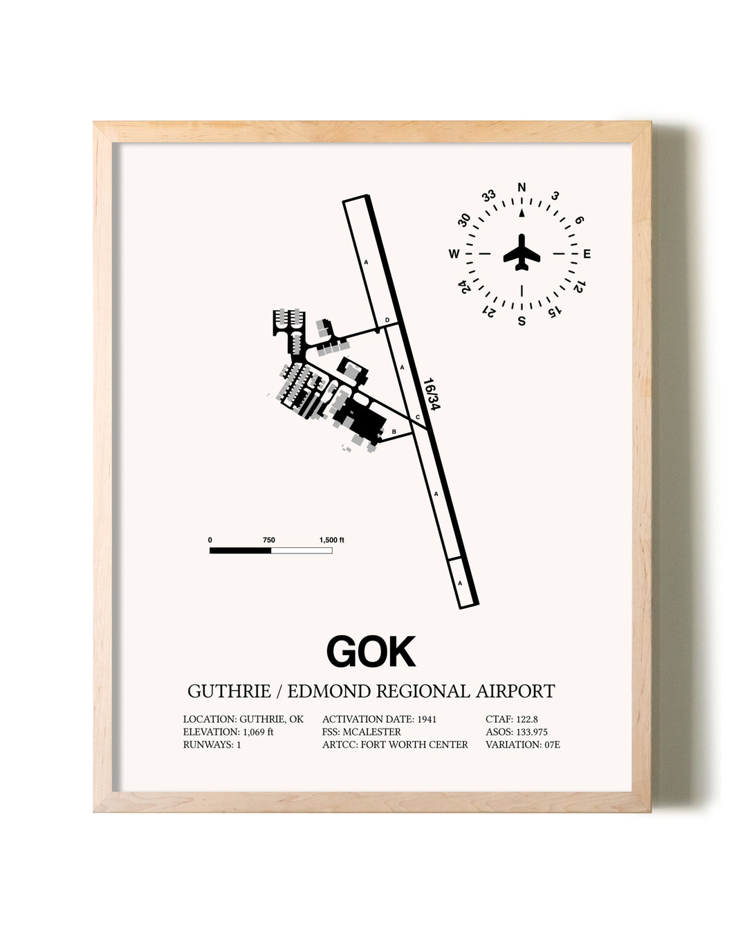 Guthrie / Edmond Regional Airport framed wall art in white frame