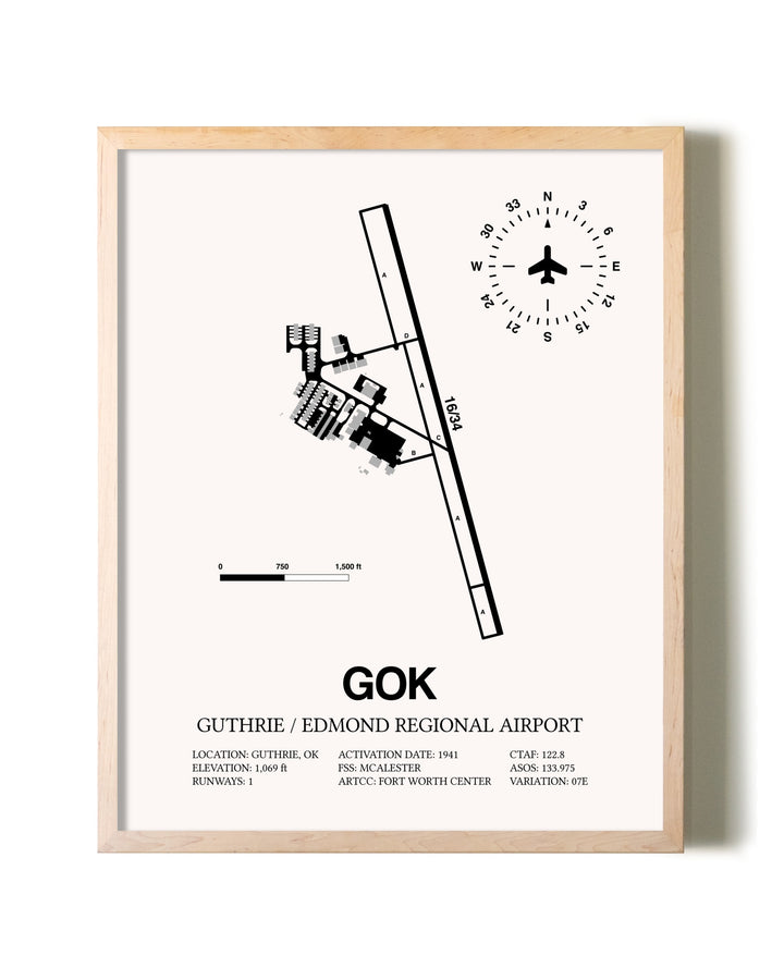Guthrie / Edmond Regional Airport framed wall art in white frame