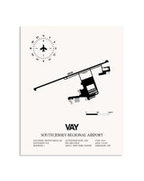 Gray South Jersey Regional Airport framed poster displayed in an airplane hangar