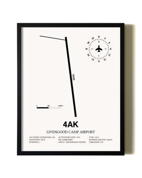 Framed Livengood Camp Airport wall art poster in black frame