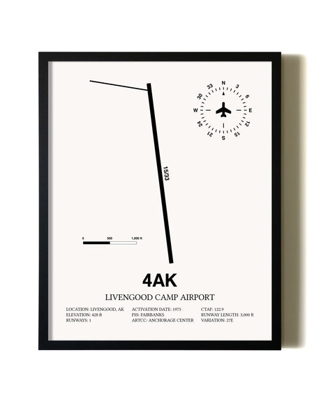 Framed Livengood Camp Airport wall art poster in black frame