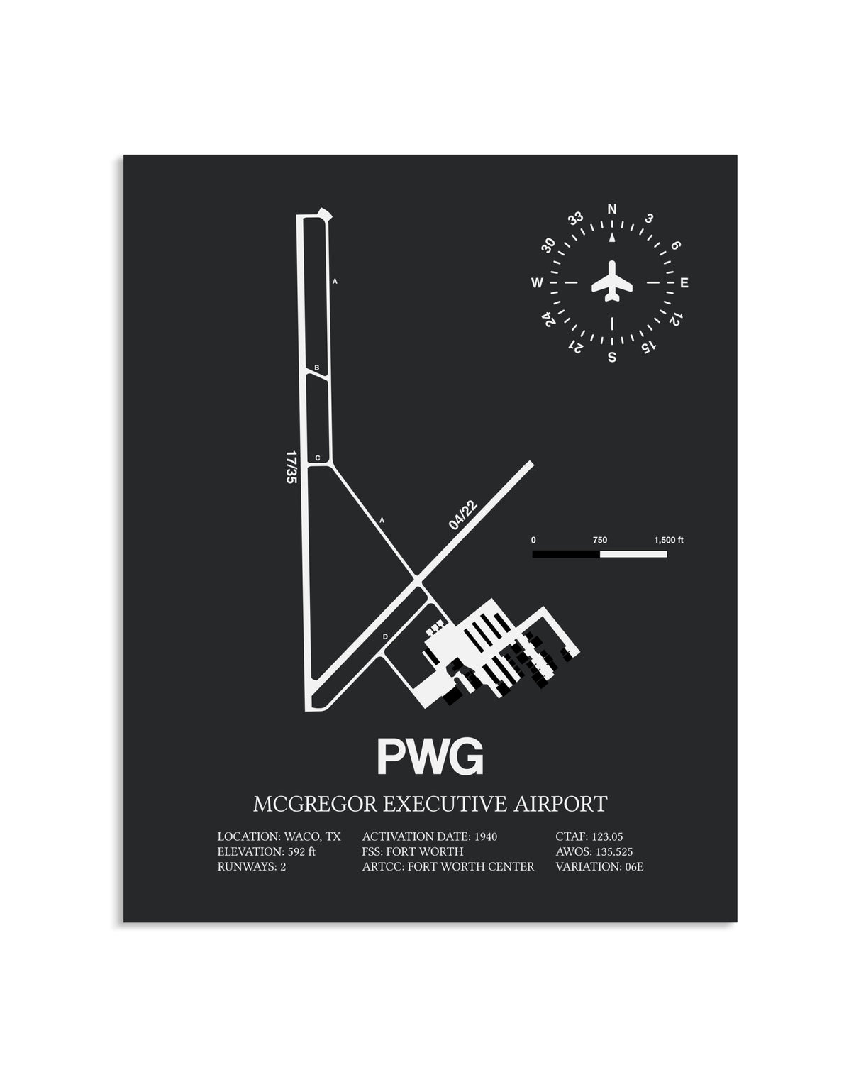 Gray Framed McGregor Executive Airport layout wall art poster