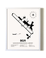 Bangor International Airport airport map poster in oak frame