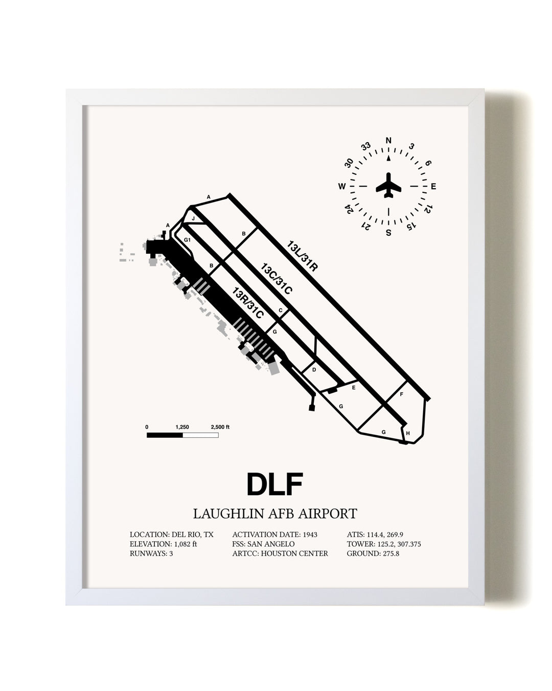 Laughlin AFB Airport airport map poster in oak frame