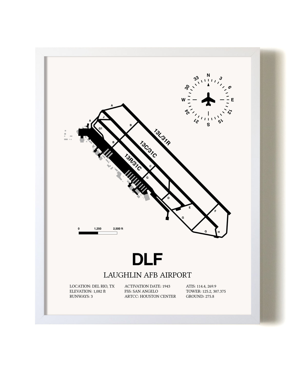 Laughlin AFB Airport airport map poster in oak frame