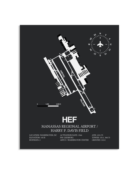Gray Framed Manassas Regional Airport / Harry P. Davis Field layout wall art poster