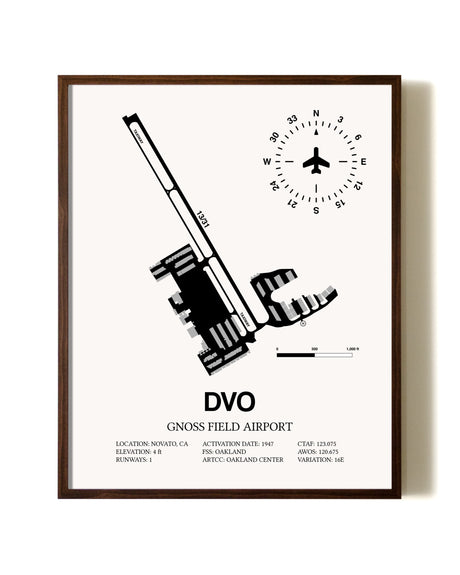 Gnoss Field Airport aviation print in walnut frame