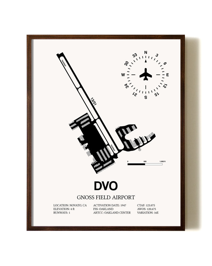 Gnoss Field Airport aviation print in walnut frame