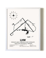 Wright Army Airfield (Fort Stewart) / Midcoast Regional Airport airport map poster in oak frame