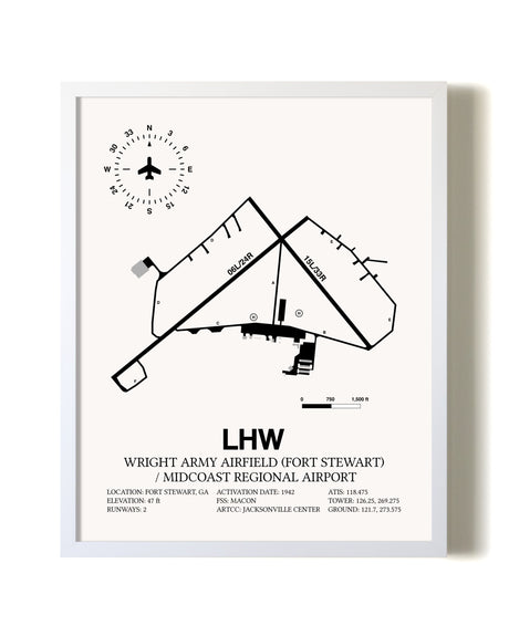 Wright Army Airfield (Fort Stewart) / Midcoast Regional Airport airport map poster in oak frame
