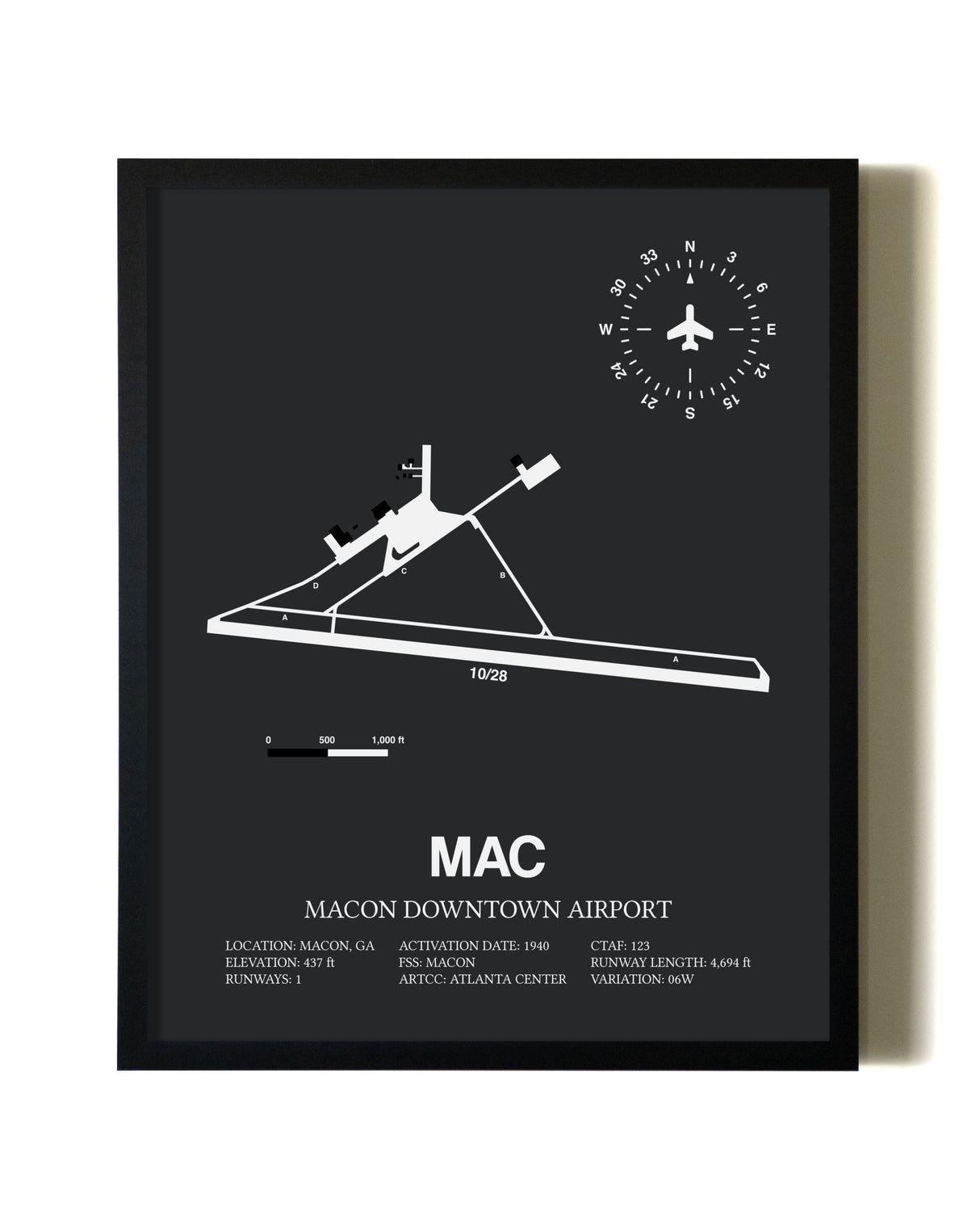 Unframed Macon Downtown Airport map print poster