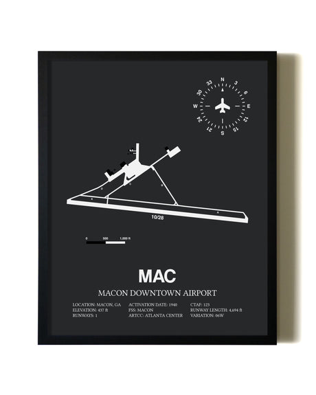 Unframed Macon Downtown Airport map print poster