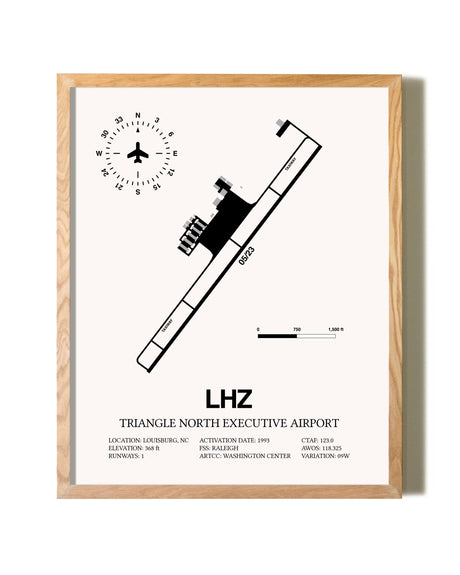 Triangle North Executive Airport framed print in natural wood frame