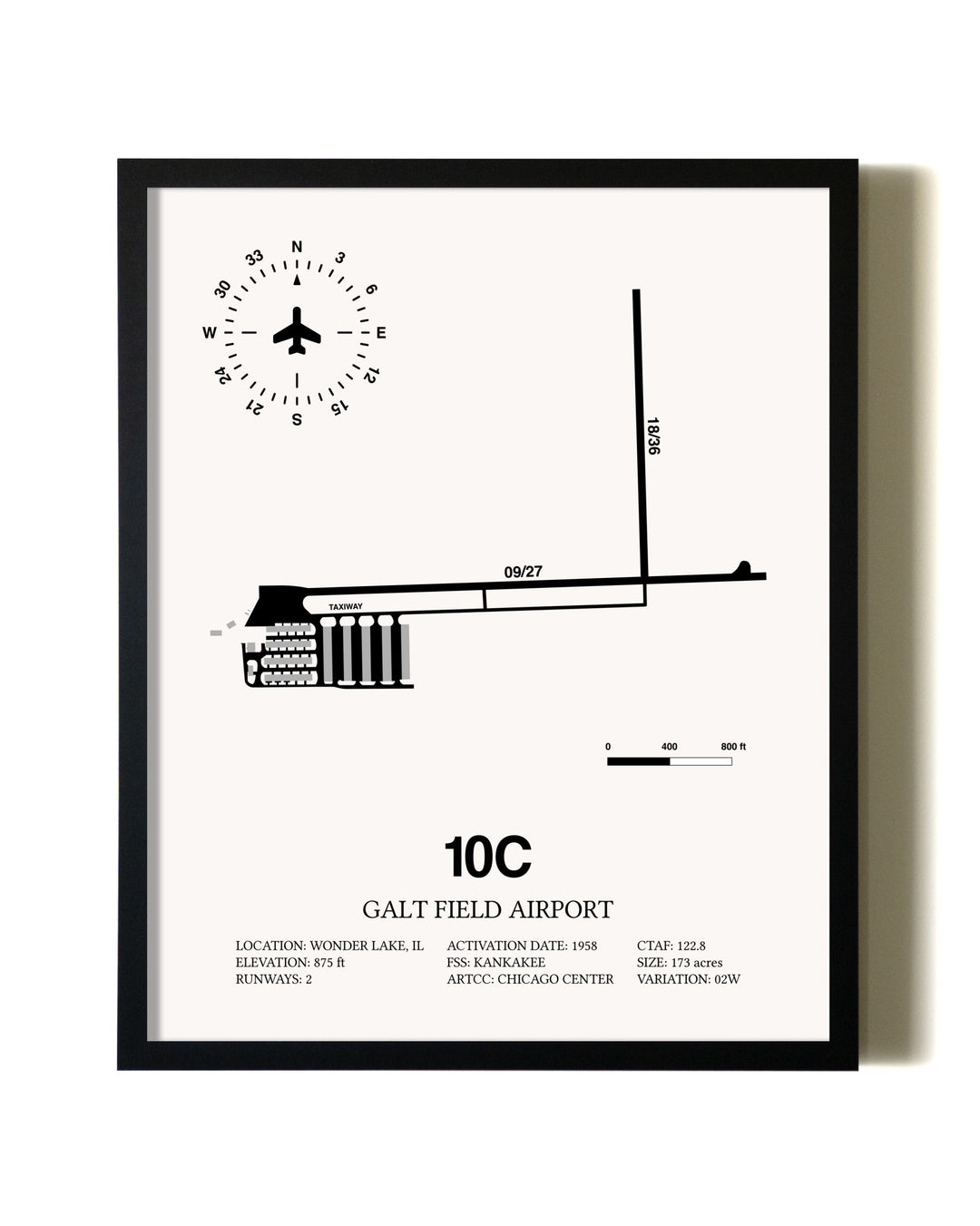 Framed Galt Field Airport wall art poster in black frame