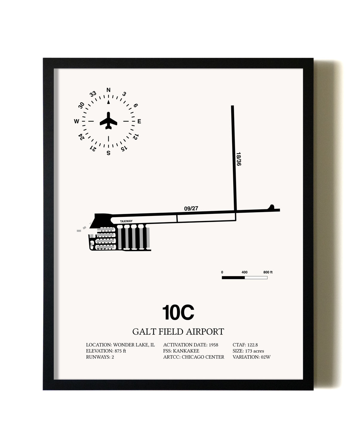 Framed Galt Field Airport wall art poster in black frame